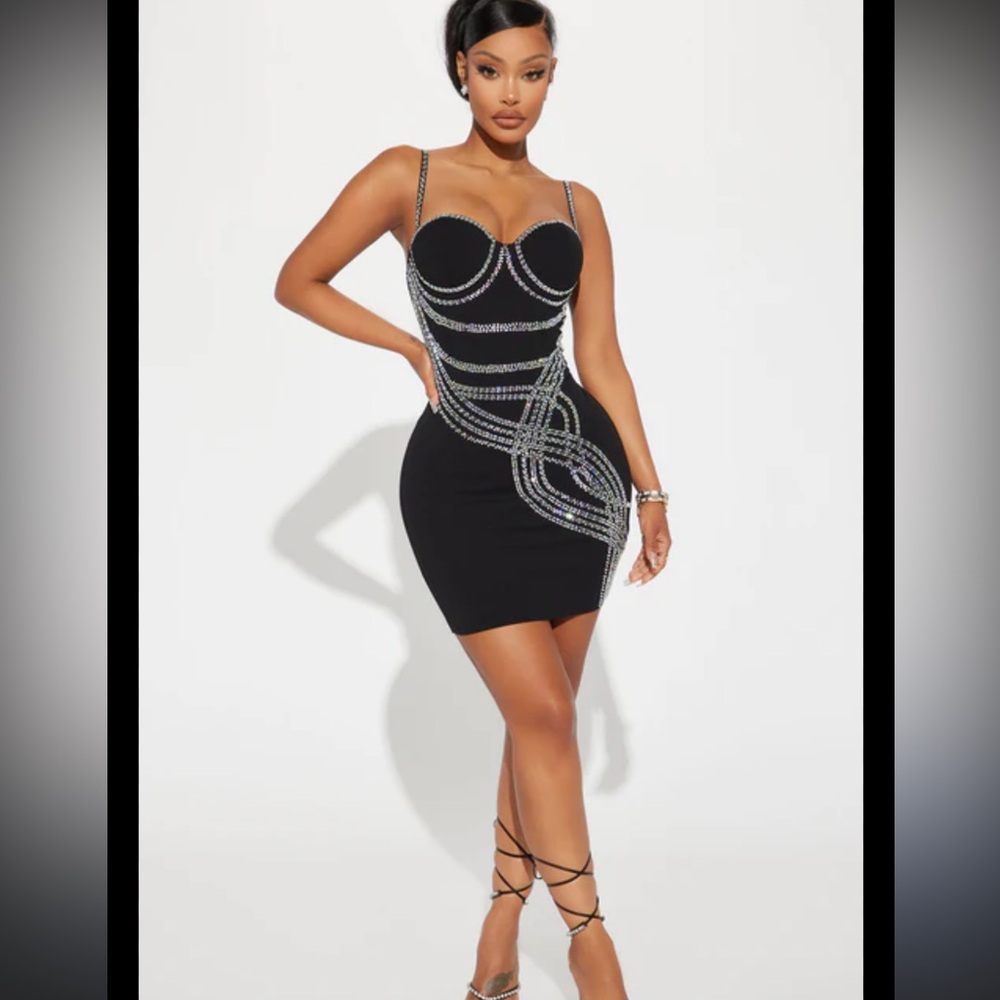 BRAND NEW Fashion Nova Black and Silver Mini Dress